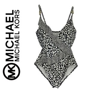 Michael Michael Kors Sz 6 Ruffle One‑Piece Swimsuit Black White Animal Print